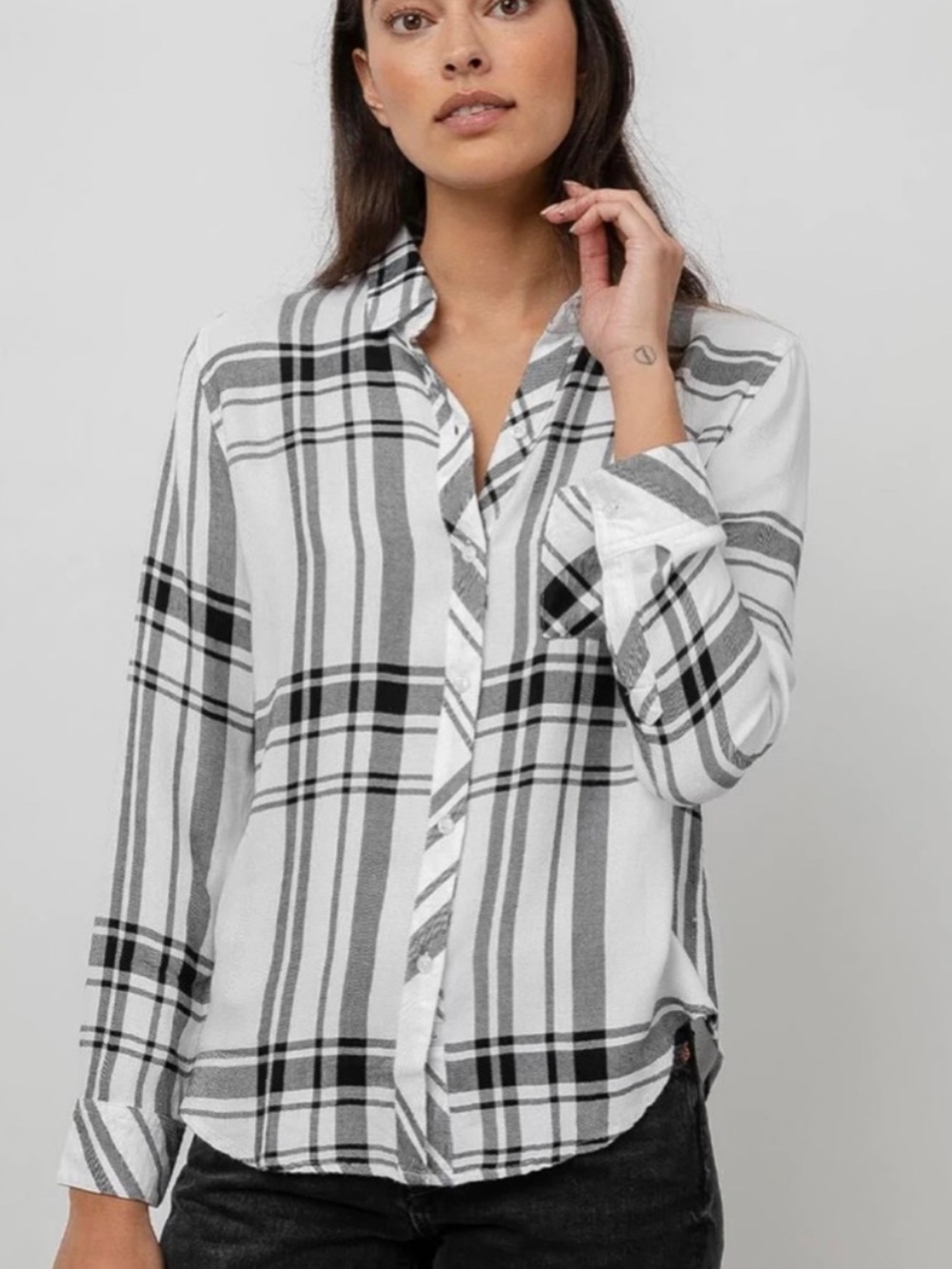 Rails Black and White Plaid Shirt with Pink Trim